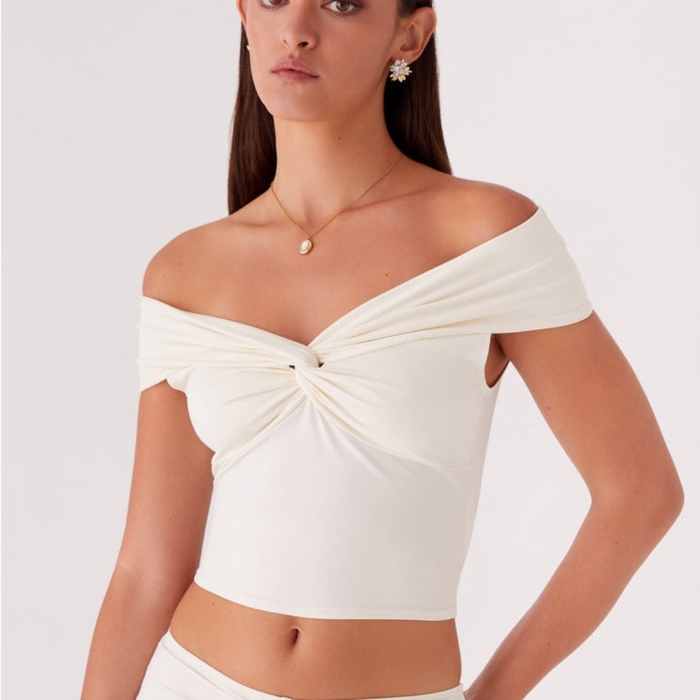 Peppermayo Off-Shoulder Cream Crop Top
